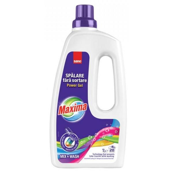 Sano Течен перилен препарат за цветно пране - Sano Maxima Power Gel Mix &amp; Wash, 1000 мл