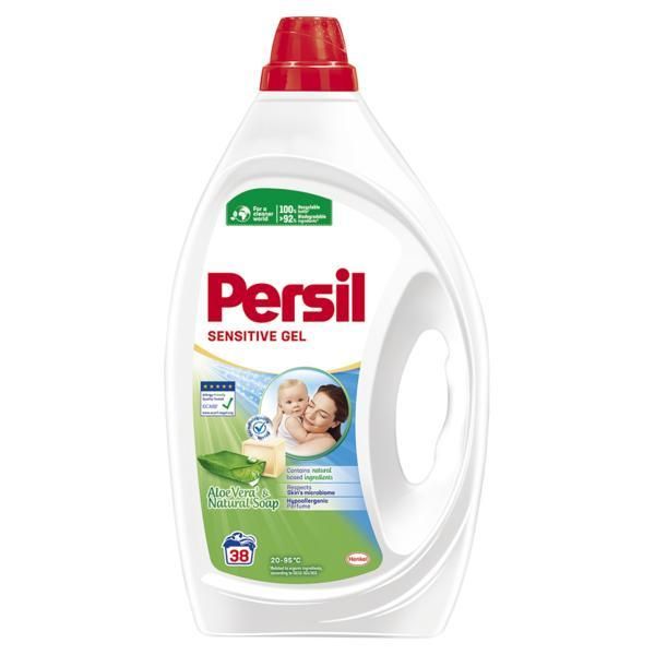 Persil Течен перилен препарат за пране на хора с чувствителна кожа - Persil Sensitive Gel Aloe Vera &amp; Natural Soap, 19 пранета, 855 мл