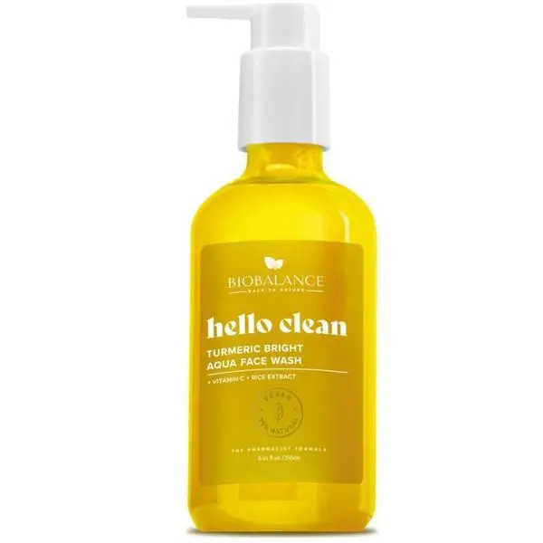 Bio Balance Течен почистващ гел с витамин C и екстракт от ориз - Bio Balance Turmeric Bright Aqua Face Wash Hello Clean, 250 мл
