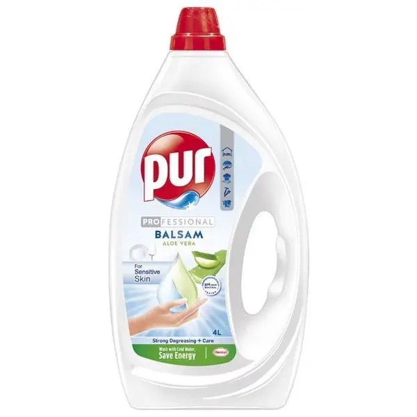 Pur Течен препарат за миене на съдове с алое вера за чувствителна кожа - Pur Professional Aloe Vera Balsam, 4000 мл
