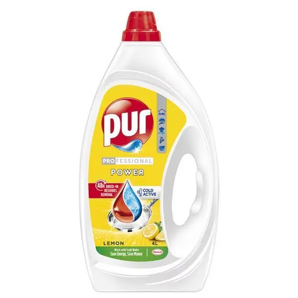 Pur Течен препарат за миене на съдове с лимон - Pur Professional Power Lemon, 4000 мл