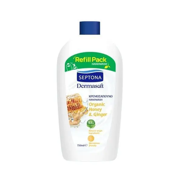 Septona Течен сапун с мед и джинджифил - Septona Dermasoft Handwash Organic Honey &amp; Ginger, 750 мл Резерва