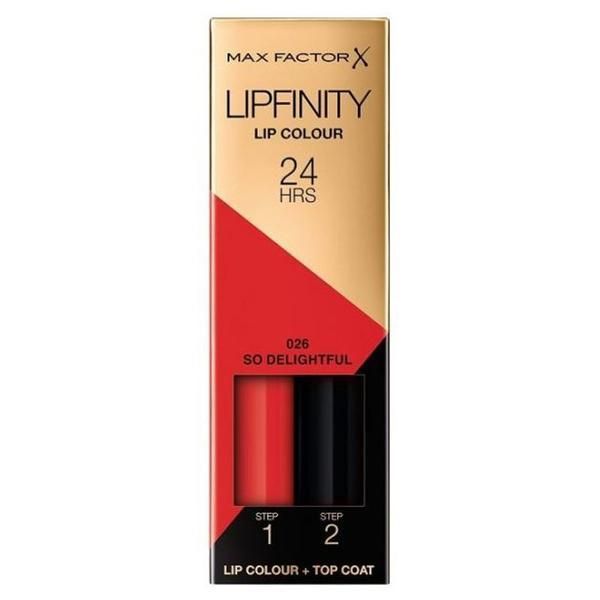 Max Factor Течно червило - Max Factor Lipfinity, Lip Color + Top Coat, нюанс 026 So Delightful, 1 опаковка