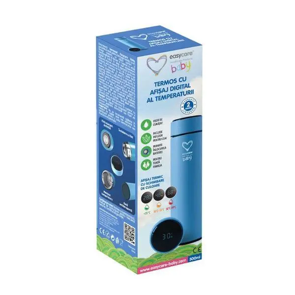 Easy Care Baby Термос с дигитален дисплей за температура - Easycare Baby, с променящ се цвят, 500 мл, син, 1 бр
