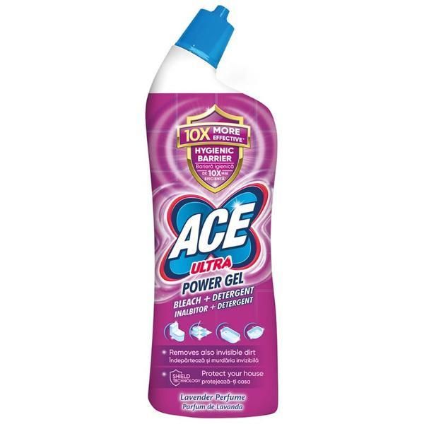 Ace Тоалетна белина и почистващ препарат с аромат на лавандула - ACE Ultra Power Gel Bleach, 750 мл