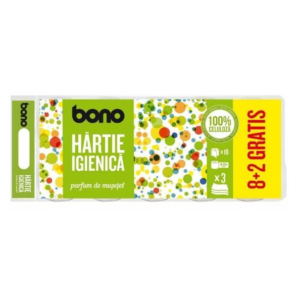 Bono Тоалетна хартия с аромат на лайка 3 слоя Bono, 8 ролки + 2 безплатни