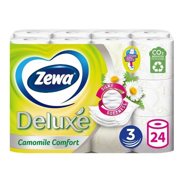 Zewa Тоалетна хартия с аромат на лайка 3 слоя - Zewa Deluxe Camomile Comfort, 24 ролки