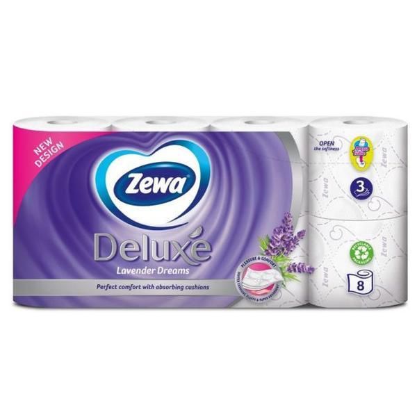 Zewa Тоалетна хартия с аромат на лавандула 3 слоя - Zewa Deluxe Lavender Dreams, 8 ролки