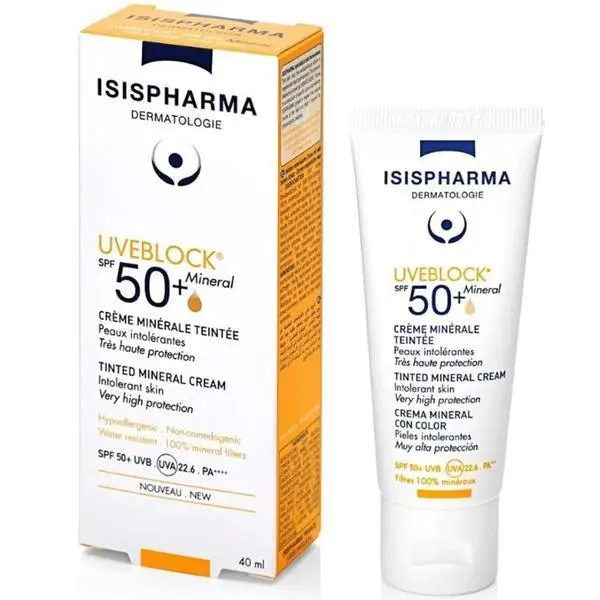 Isispharma Тониран минерален крем със SPF50+ за лице - Isispharma Uveblock SPF50+, 40 мл