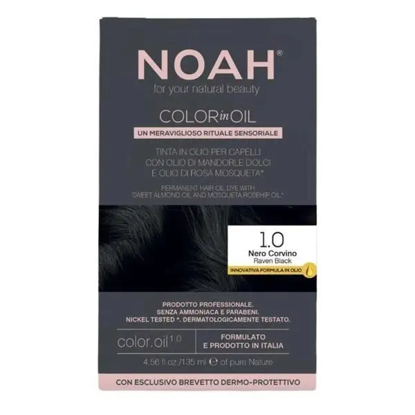 Noah Трайна боя за коса без амоняк на маслена основа - Noah Color in Oil, нюанс 1.0 Intense Black (Raven Black), 135 мл