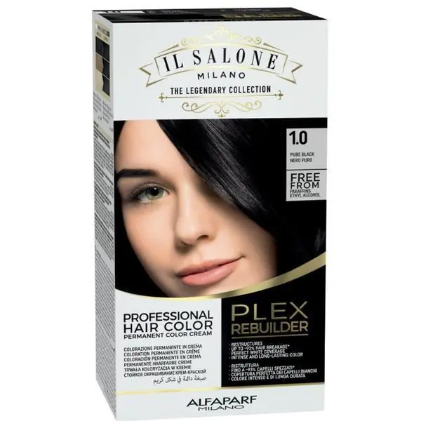 Alfaparf Milano Трайна боя за коса - Il Salone Milano Professional Plex Rebuilder Color Kit, нюанс 1.0 Чисто черно, 1 опаковка