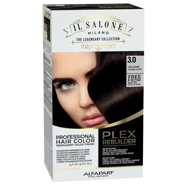 Alfaparf Milano Трайна боя за коса - Il Salone Milano Professional Plex Rebuilder Color Kit, нюанс 3.0 Тъмно кафяво, 1 опаковка