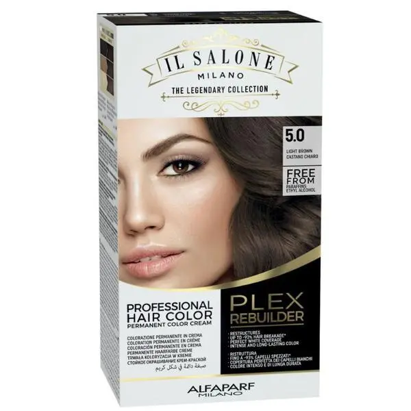 Alfaparf Milano Трайна боя за коса - Il Salone Milano Professional Plex Rebuilder Color Kit, нюанс 5.0 Светлокафяво, 1 опаковка
