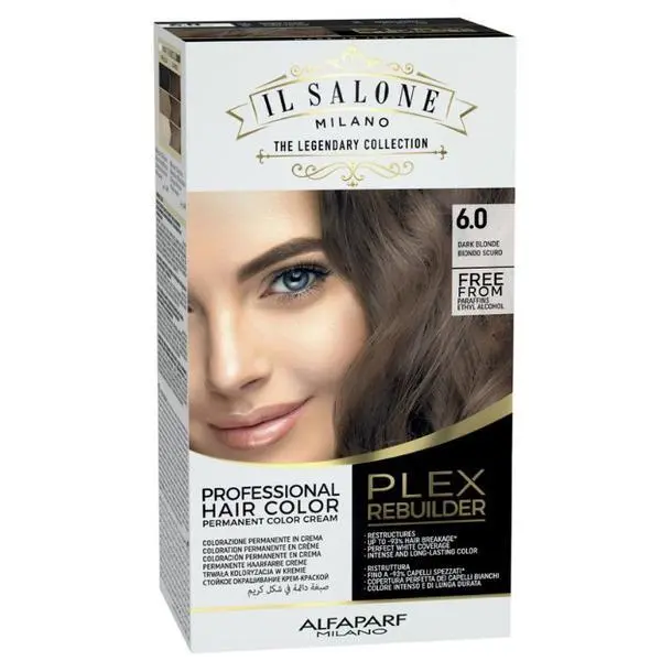 Alfaparf Milano Трайна боя за коса - Il Salone Milano Professional Plex Rebuilder Color Kit, нюанс 6.0 Тъмно русо, 1 опаковка