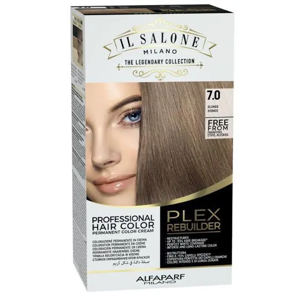 Alfaparf Milano Трайна боя за коса - Il Salone Milano Professional Plex Rebuilder Color Kit, нюанс 7.0 Blonde, 1 опаковка