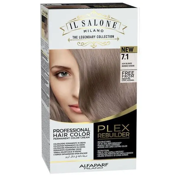 Alfaparf Milano Трайна боя за коса - Il Salone Milano Professional Plex Rebuilder Color Kit, нюанс 7.1 Пепеляво русо, 1 опаковка