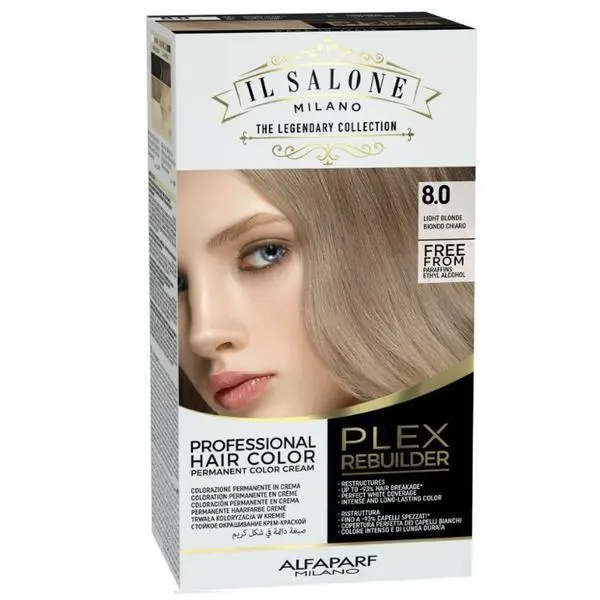 Alfaparf Milano Трайна боя за коса - Il Salone Milano Professional Plex Rebuilder Color Kit, нюанс 8.0 Светло русо, 1 опаковка