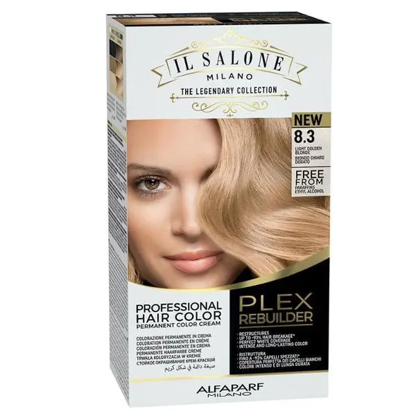 Alfaparf Milano Трайна боя за коса - Il Salone Milano Professional Plex Rebuilder Color Kit, нюанс 8.3 Светло златисто русо, 1 опаковка