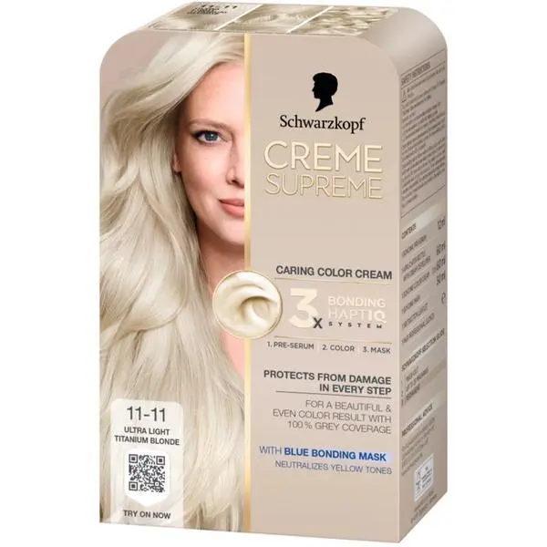 Schwarzkopf Трайна боя за коса - Кремообразна боя за коса - Schwarzkopf Creme Supreme 3x Bonding HaptIQ System, нюанс 11-11 Ултра светло титаниево русо, 1 опаковка