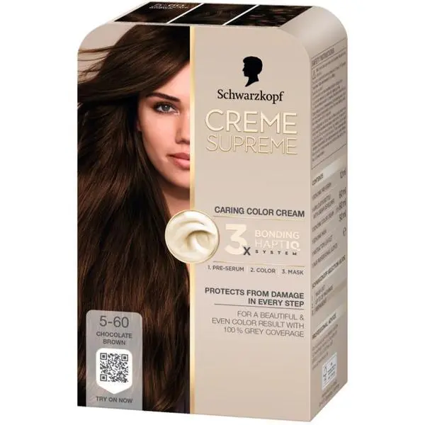 Schwarzkopf Трайна боя за коса - Кремообразна боя за коса - Schwarzkopf Creme Supreme 3x Bonding HaptIQ System, нюанс 5-60 Шоколадов сатен, 1 опаковка