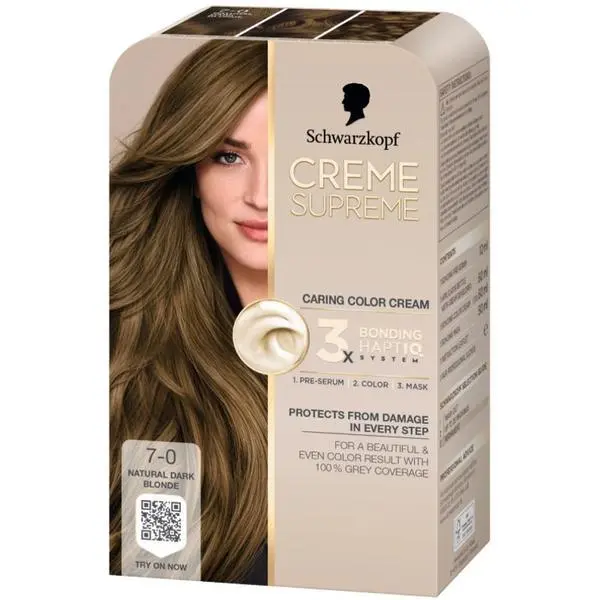 Schwarzkopf Трайна боя за коса - Кремообразна боя за коса - Schwarzkopf Creme Supreme 3x Bonding HaptIQ System, нюанс 7-0 Натурално тъмно русо, 1 опаковка