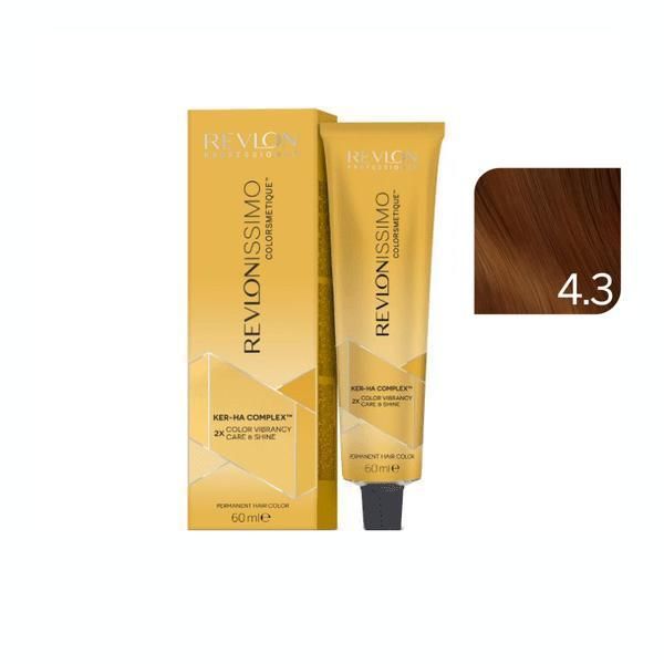 Revlon Professional Трайна боя за коса - Revlon Professional Revlonissimo Colorsmetique Ker-Ha Complex Permanent Hair Color, нюанс 4.3 Medium Golden Brown, 60 мл
