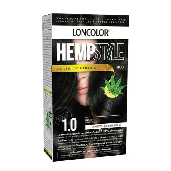 Loncolor Трайна боя за коса с амоняк - Loncolor HempStyle, нюанс 1.0 Black