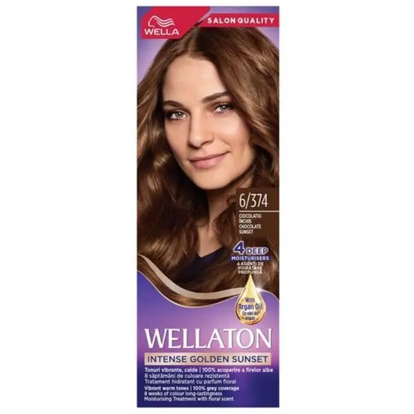 Wellaton Трайна боя за коса с арганово масло - Wella Wellaton Intense Golden Sunset, нюанс 6/374 Тъмен шоколад, 110 мл