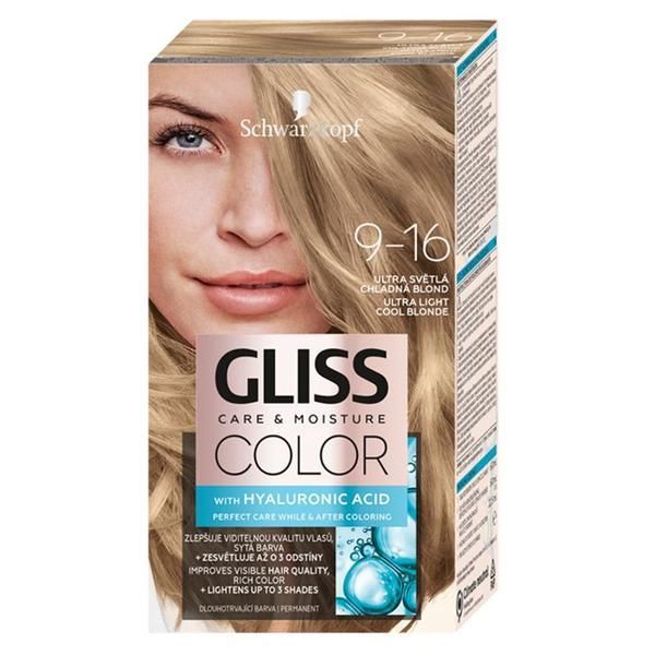 Gliss Color Трайна боя за коса с хиалуронова киселина - Schwarzkopf Gliss Color Care &amp; Moisture with Hyaluronic Acid, нюанс 9-16 Ultra Light Cool Blonde