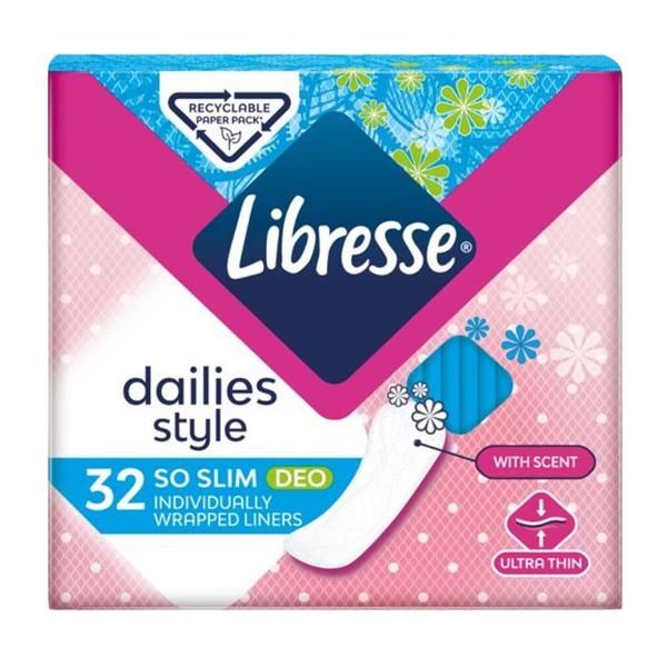 Libresse Тънки и ароматни ежедневни абсорбенти - Libresse Dailies Style So Slim Deo Liners, 32 бр
