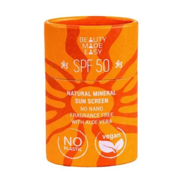 Beauty Made Easy Твърд минерален слънцезащитен стик SPF50 с алое вера, за лице и тяло - Beauty Made Easy Natural Mineral Sunscreen Stick SPF50, 30 гр