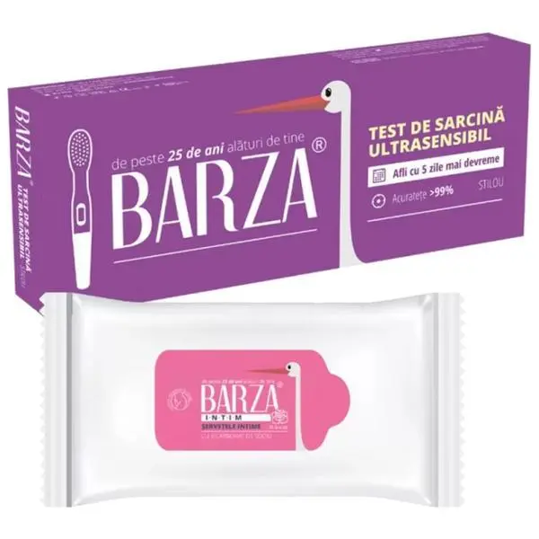 Barza Ултрачувствителна писалка за тест за бременност + интимни салфетки Barza, 1 бр