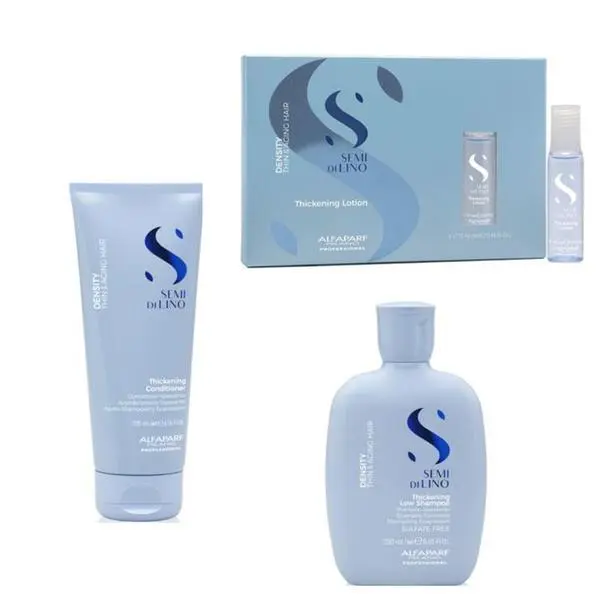 Alfaparf Milano Уплътняващ пакет - Alfaparf Milano Semi di Lino Density Thickening: Шампоан 250 мл, Балсам 200 мл, Лосион 6 x 13 мл
