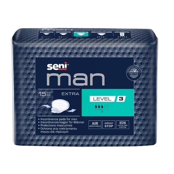 Seni Урологични абсорбенти за мъже с уринарна инконтиненция - Seni Man Extra Inkontinence Pads за мъже, ниво 3, 15 бр