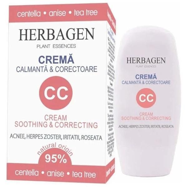 Herbagen Успокояващ и коригиращ CC крем - Herbagen CC Cream, 50 гр