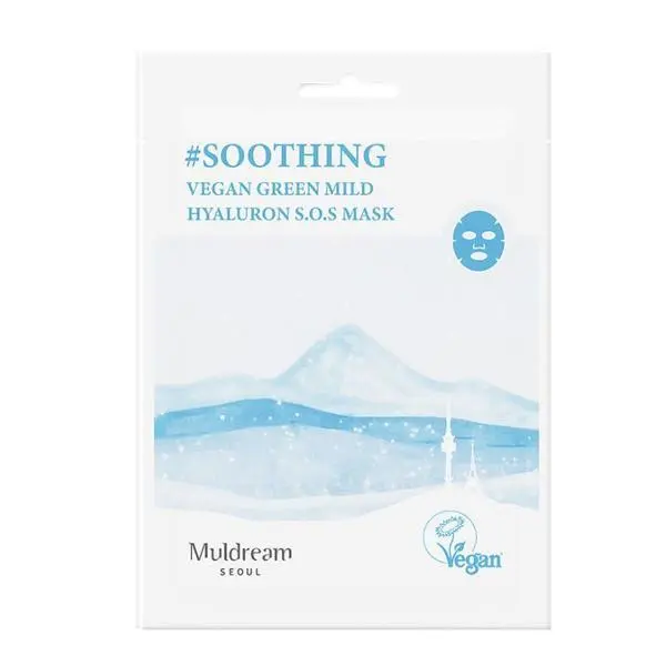 Muldream Веганска хидратираща маска за лице с AHA - Muldream Vegan Green Mild Hyaluron S.O.S. Mask, 25 мл