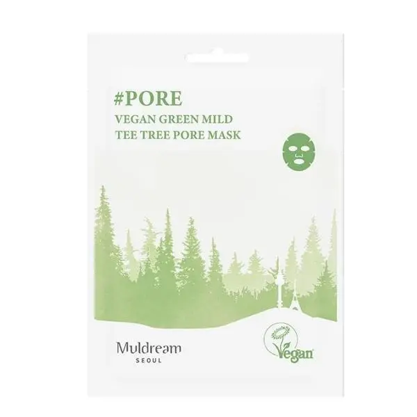 Muldream Веганска пречистваща маска за лице с чаено дърво - Muldream Vegan Green Mild Tea Tree Pore Mask, 25 мл