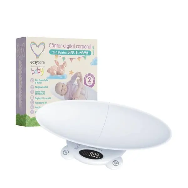 Easy Care Baby Везна за тяло 2 в 1 - Easycare Baby, за бебета и майки, 120 кг, функция TARE, 1 бр