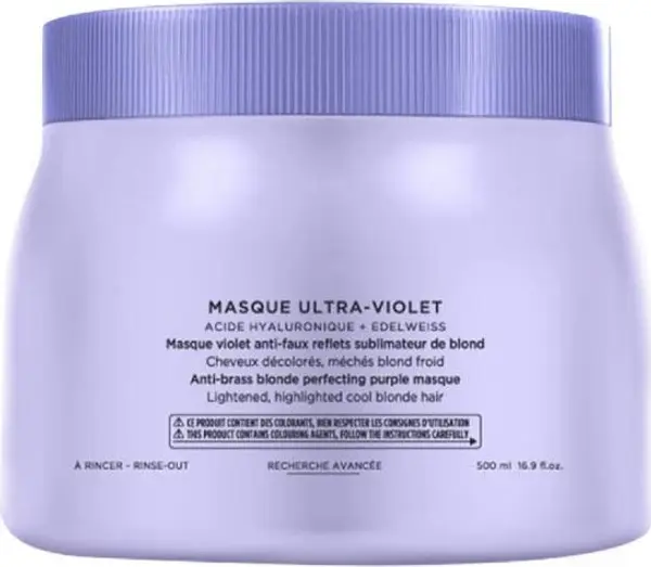Kerastase Виолетова маска за неутрализиране на жълти тонове - Kerastase Blond Absolu Masque Ultra-Violet Anti-Brass Blonde Perfecting Purple Masque, 500мл