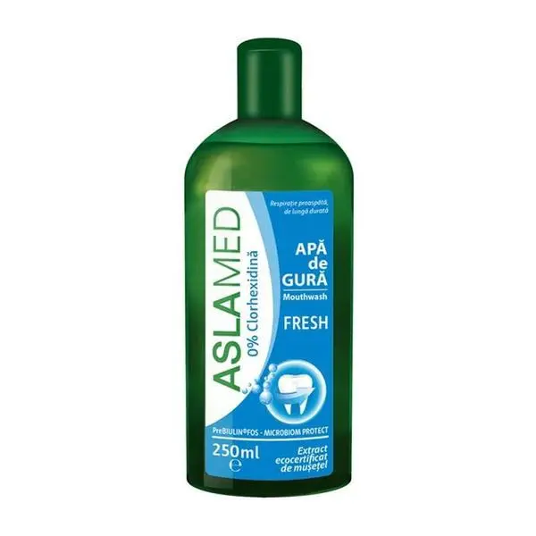 Farmec Вода за уста с флуор и лайка, без хлорхексидин - AslaMed Fresh Mouthwash, 250 мл