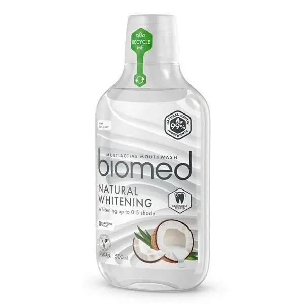 Biomed Вода за уста с избелване на мента и кокос - Biomed Natural Whitening Multiactive Mouthwash, 500 мл