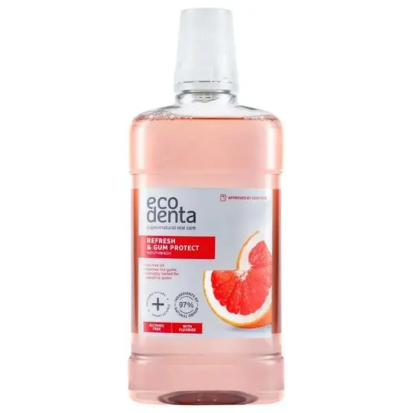 Ecodenta Вода за уста с масло от чаено дърво за защита на венците - EcoDenta Refresh &amp; Gum Protect Mouthwash, 500 мл