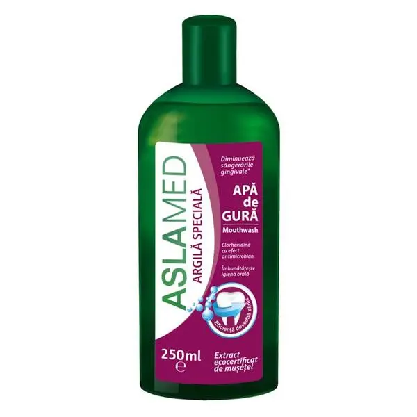 Farmec Вода за уста със специална глина, лайка и хлорхексидин 0.12% - AslaMed Mouthwash, 250 мл