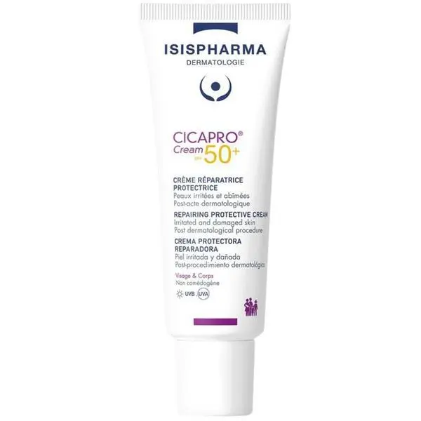 Isispharma Възстановяващ крем със слънцезащита за раздразнена кожа - Isispharma Cicapro Repairing Protective Cream SPF50+, 40 мл