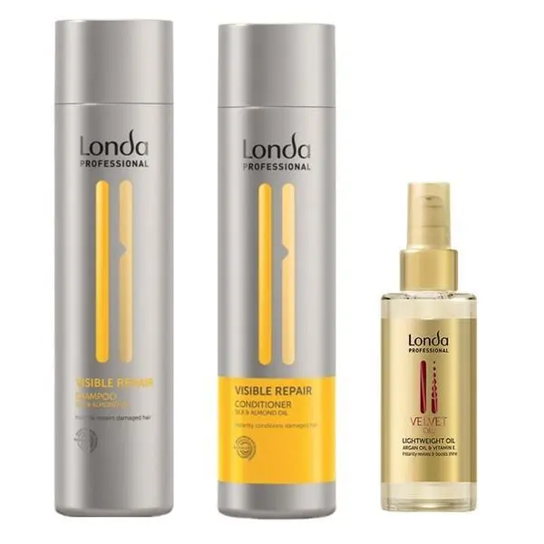 Londa Professional Възстановяващ пакет - Londa Professional Visible Repair: Шампоан 250 мл, Балсам 250 мл, Арганово масло 30 мл