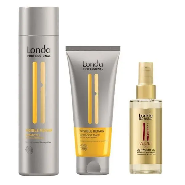 Londa Professional Възстановяващ пакет - Londa Professional Visible Repair: Шампоан 250 мл, Маска 200 мл, Арганово масло 30 мл
