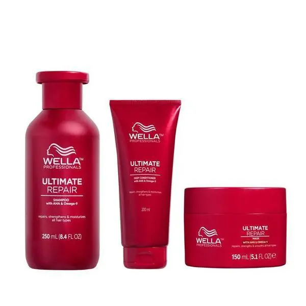 Wella Professionals Възстановяващ пакет с AHA и Омега 9 за увредена коса - Wella Professionals Ultimate Repair: Шампоан 250 мл, Балсам 200 мл, Маска 150 мл