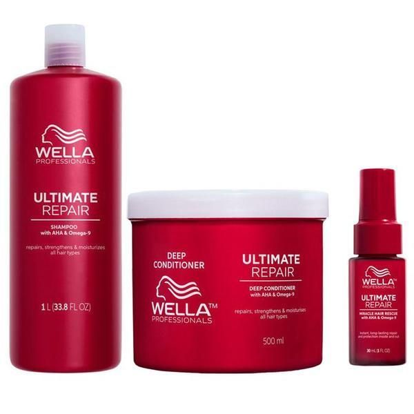 Wella Professionals Възстановяващ пакет за увредена коса - Wella Professionals Ultimate Repair: Шампоан Ultimate Repair, 1000 мл + Балсам, 500 мл + Серум Miracle Rescue Repair, 30 мл
