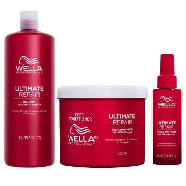 Wella Professionals Възстановяващ пакет за увредена коса - Wella Professionals Ultimate Repair: Шампоан Ultimate Repair, 1000 мл + Балсам Deep , 500 мл + Серум Miracle Rescue Repair, 95 мл