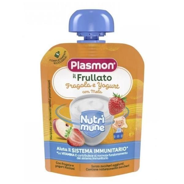 Plasmon Закуска за бебета с ягода, ябълка и кисело мляко Nutrimune Snack - Plasmon, 6 месеца+, 85 гр